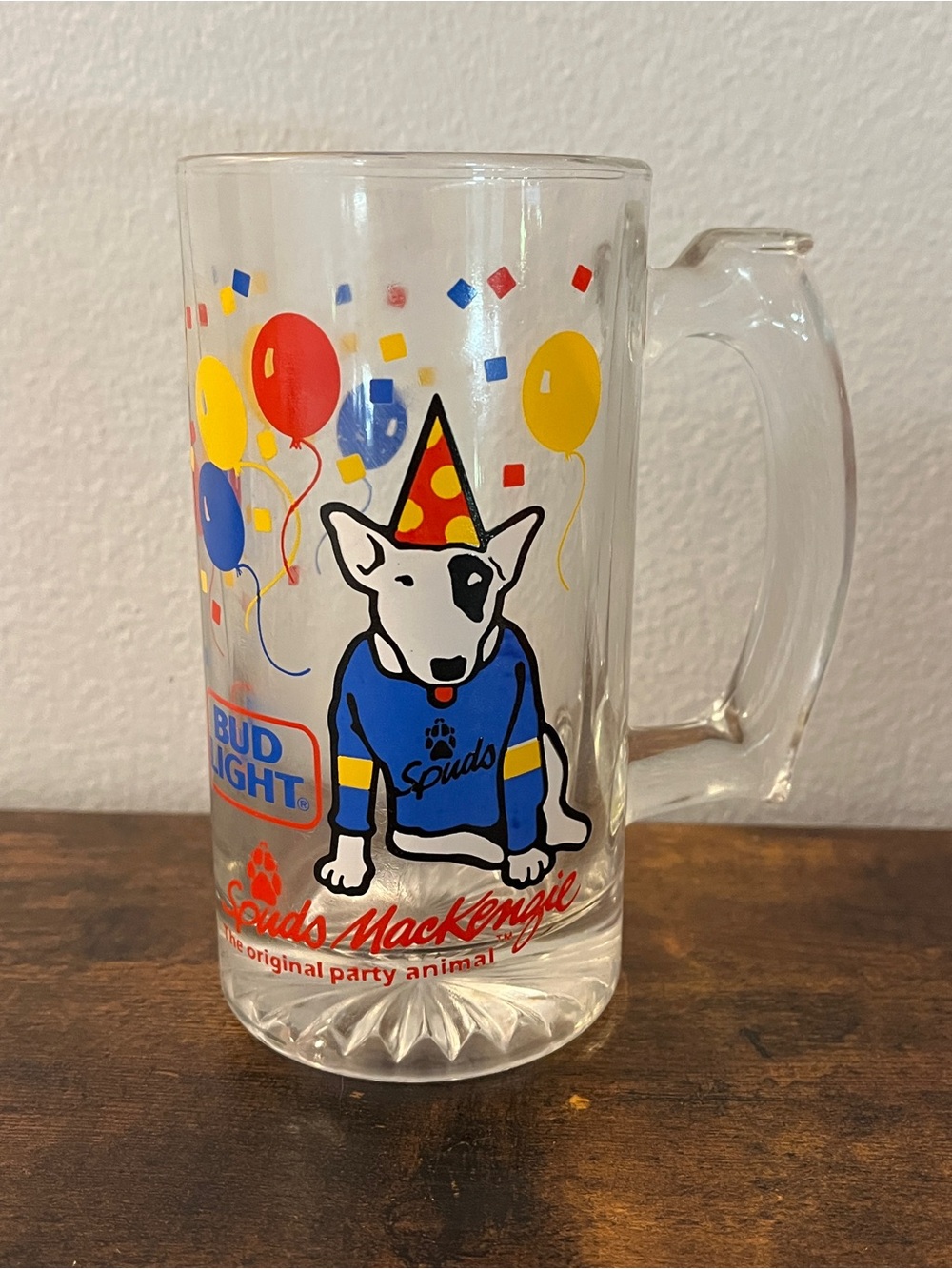 Vintage 1987 Spuds Mackenzie Bud Light Glass Beer Mug The Original Party Animal